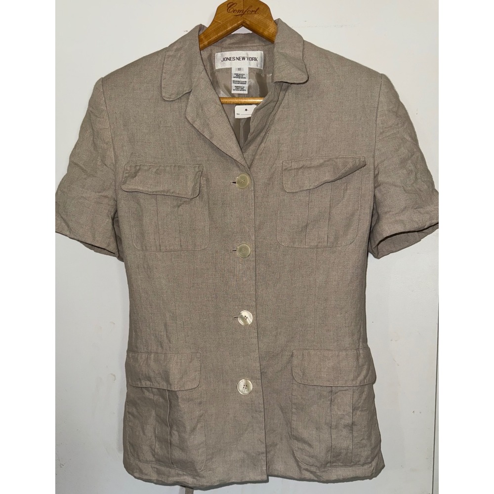 Vintage Jones New York khaki women's linen jacket short sleeve size 10